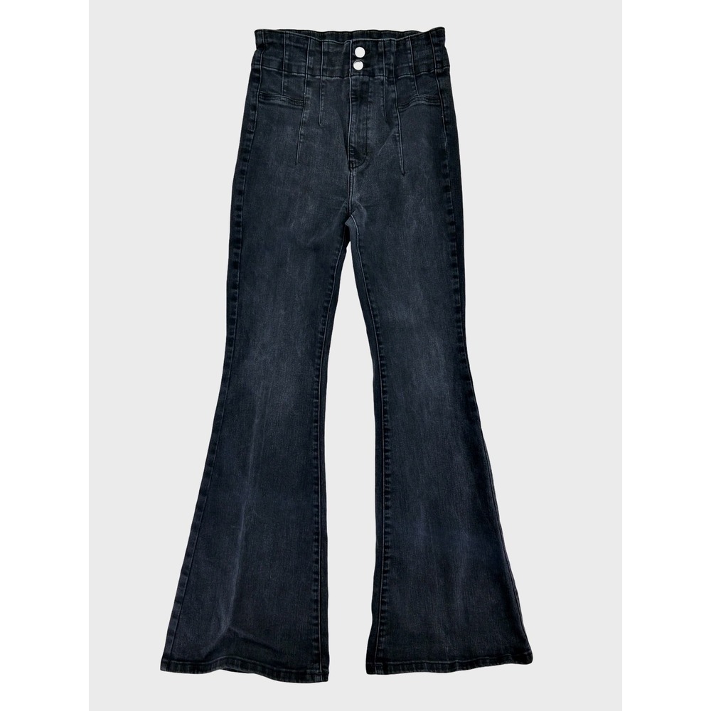 We The Free Jeans Womens 30 Gray High Rise Flare Charcoal Denim Stretch Pants
